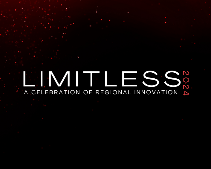 Limitless logo on a black background with red sparkles